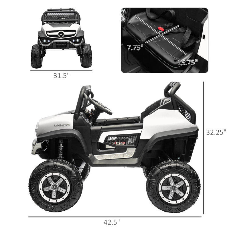 White Mercedes-Benz Unimog 12V Battery Powered Ride-On Truck