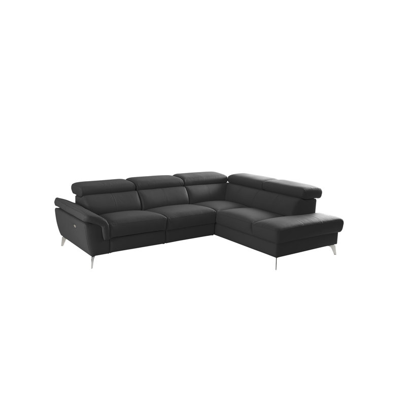 Manhattan Genuine Leather Reclining Corner Sofa, Right Hand Facing, Black