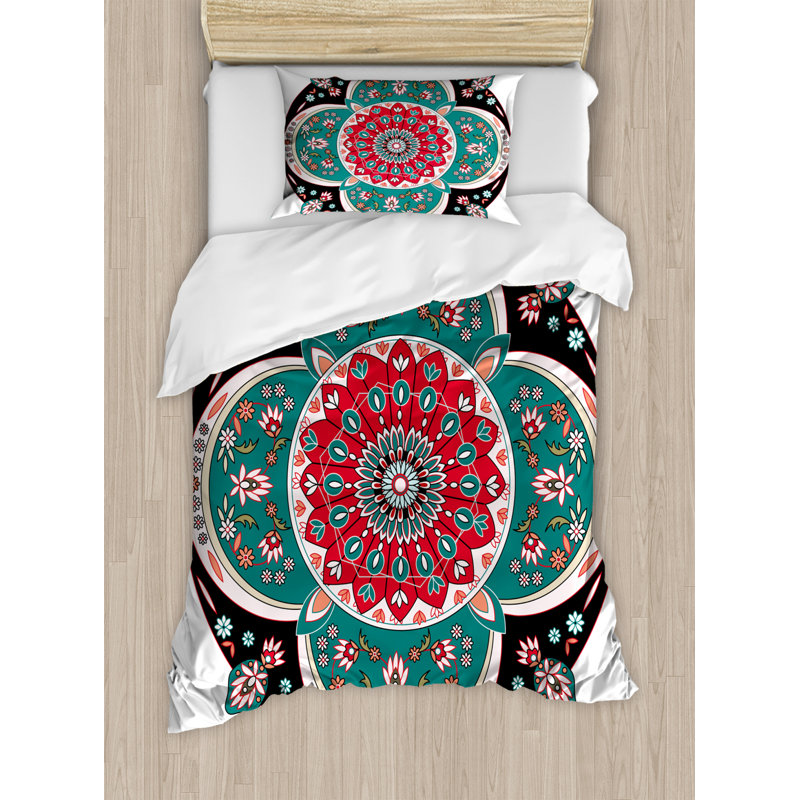 Twin Dark Coral Turquoise Tribal Duvet Cover Set