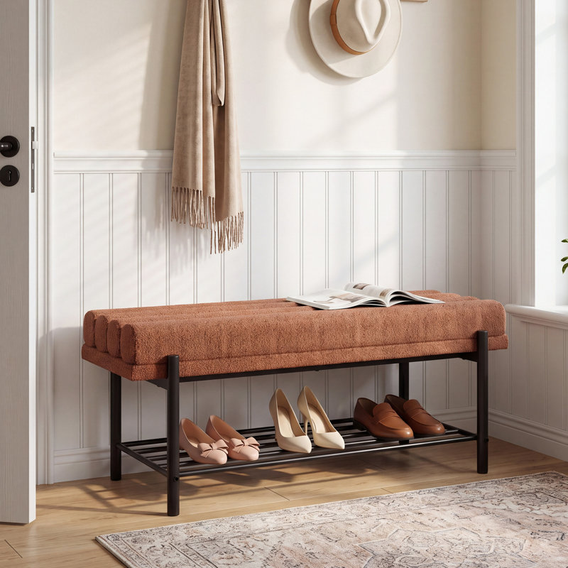 Banc de rangement capitonné et capitonné, Banc capitonné capitonné avec rangement brun
