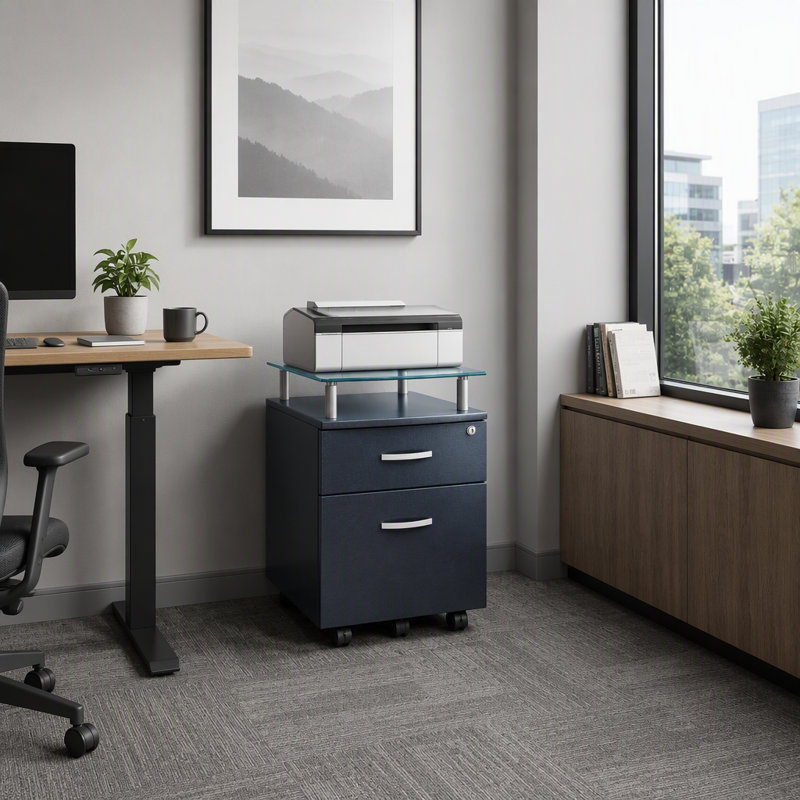Rolling File Cabinet with Glass Top, Secure Storage and Easy Mobility for Modern Offices