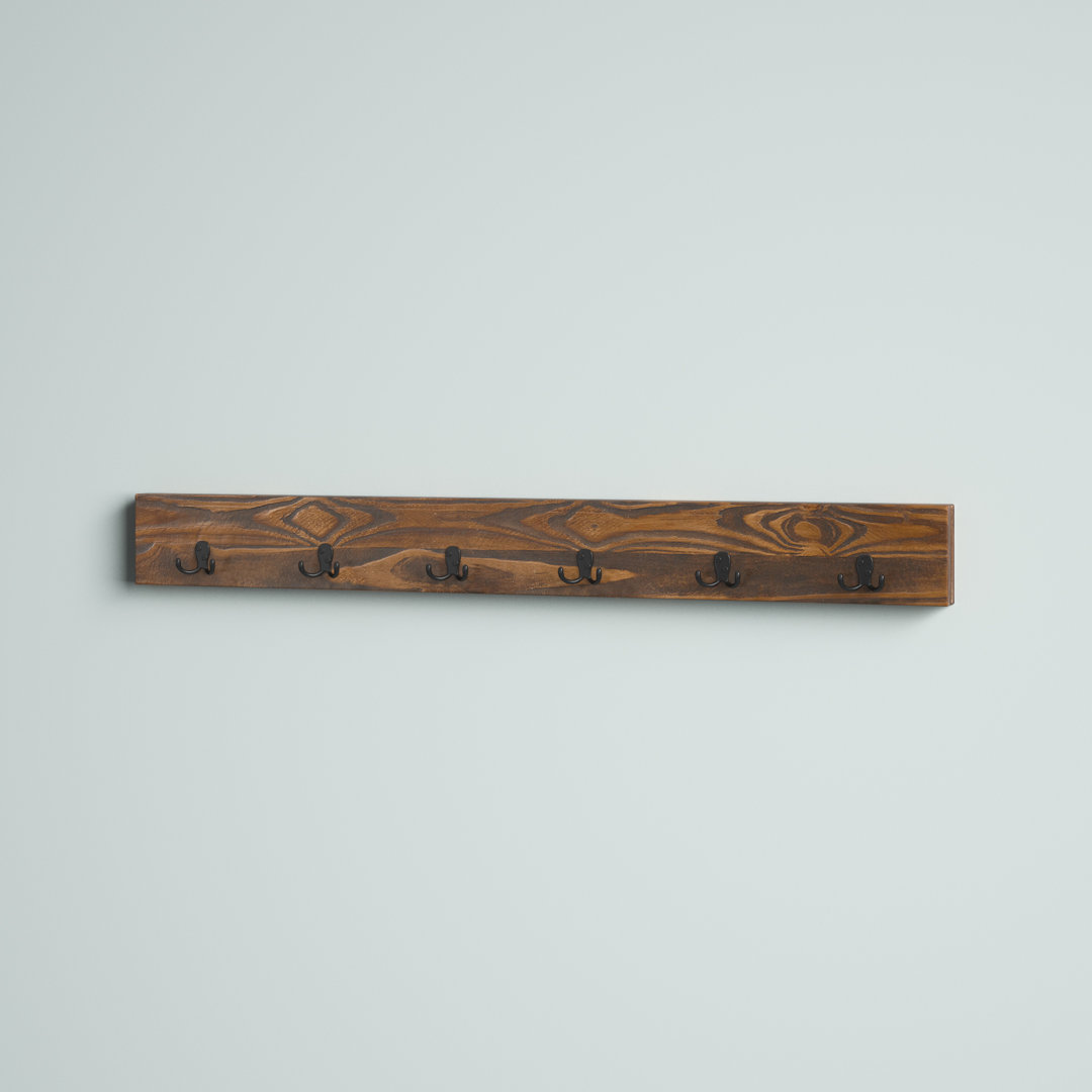 Rundell Pomona Metal and Wood Wall Coat Hook, 48 in. , Brown, 6-Hook Entryway Rack for Jackets, Scarves & Bags, Strong, Slim Wooden Design for Tight Spaces, Solid Finish, Solid Pine Wood & Metal Trent Austin Design®