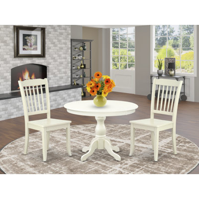 L'ensemble de table de salle à manger moderne 3 pièces comprend une table ronde en bois avec piédestal et 2 chaises, blanc lin