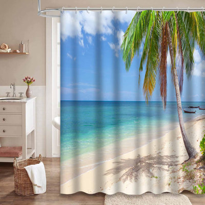 Tropical Beach Coconut Palm Thailand Luxury Tree Beauty Blue Shower Curtain with 12 Hooks