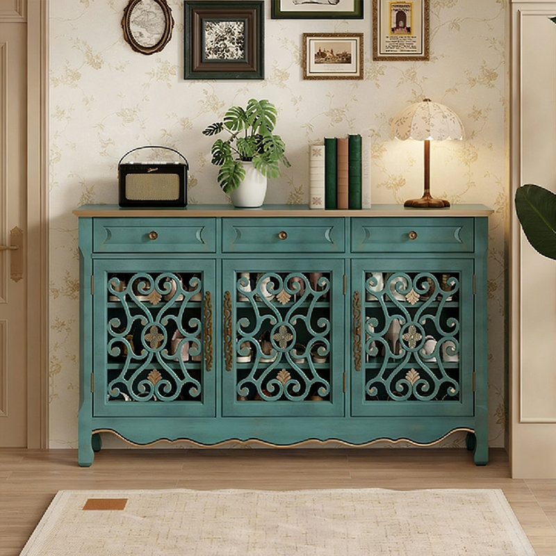 Banc de rangement bleu en bois manufacturé