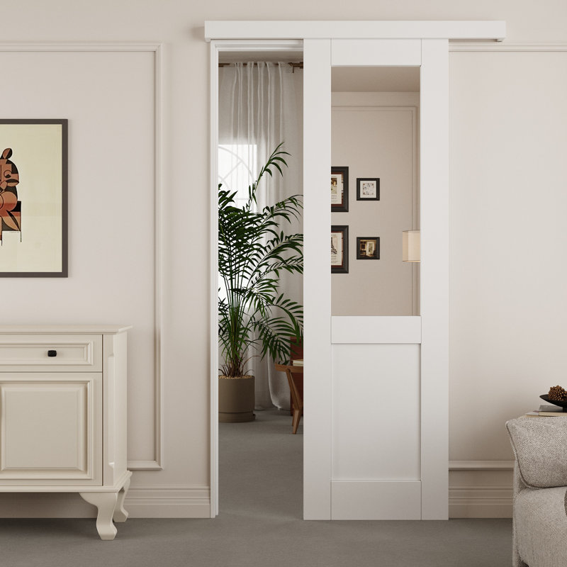 Porte de grange semi-miroir prête à installer avec quincaillerie d'installation, 24 po x 80 po