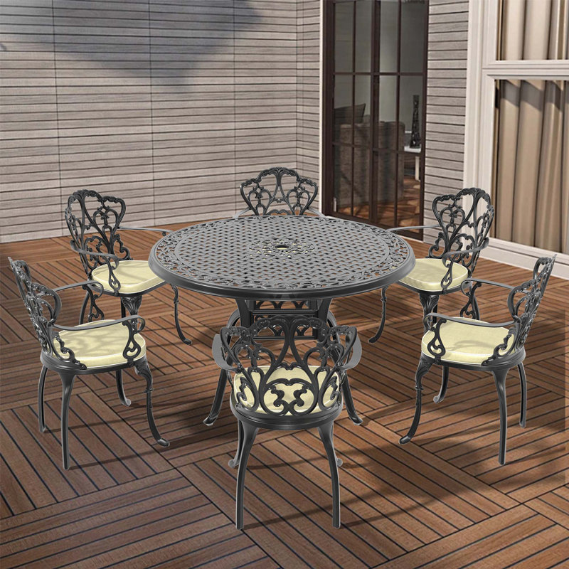 Ensemble de mobilier de patio moderne en aluminium coulé 7 pièces avec coussins