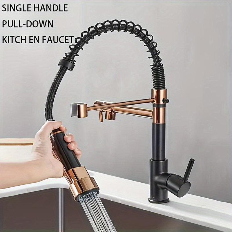 Robinet de cuisine à col de cygne moderne en laiton chromé avec douchette extractible, 2 modes réglables, fixation à un trou