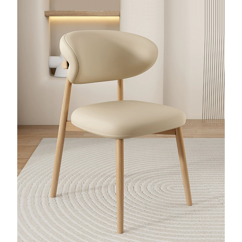 Chaise de salle à manger moderne et simple en bois d'hévéa avec dossier en cuir et cuir, Bois naturel