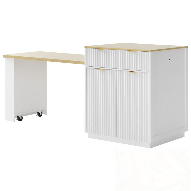 Kitchen Island with Power Outlet, Double-Side Storage and 2 Drawers, White
