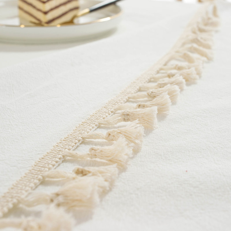 Nappe en coton lavable de haute qualité avec pampille, L 86 po x l 55 po, Blanc