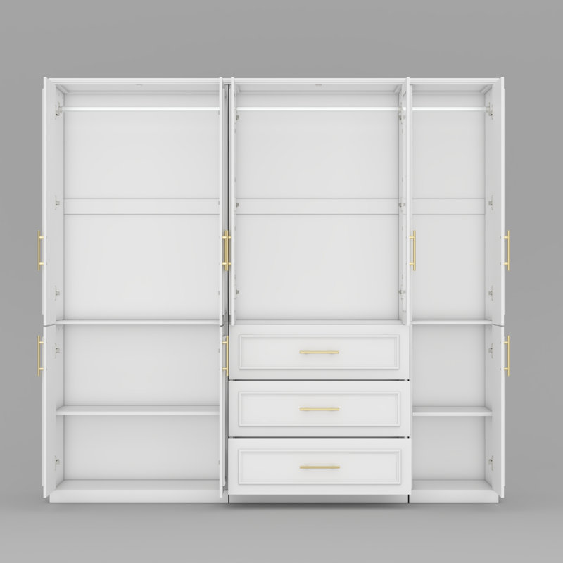 Armoire élégante à trois portes avec panneaux Frideres - Solution de rangement spacieuse avec tablettes réglables et tiroirs à fermeture en douceur