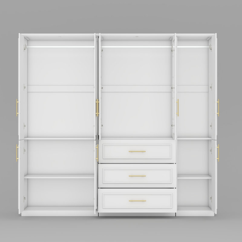 Frideres Elegant Triple Door Wardrobe With Panels - Spacious Storage Solution With Adjustable Shelves And Soft-Close Drawers