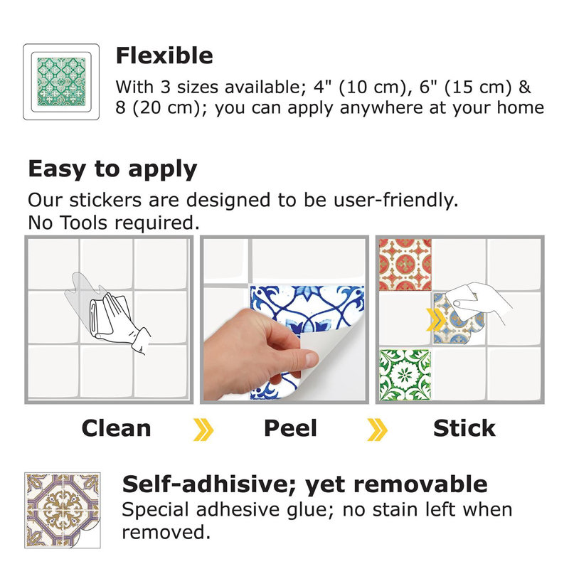 Emelia-Rose 15cm W x 15cm L Vinyl Peel and Stick Mosaic Tile