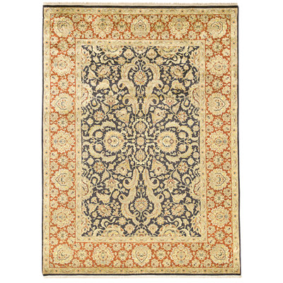 Tapis noir et rouge noué à la main de haute qualité
