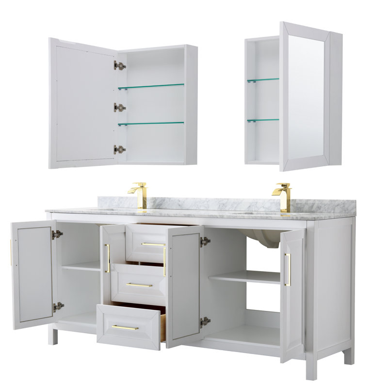 Daria 80'' W Double Vanity, White, Brushed Gold