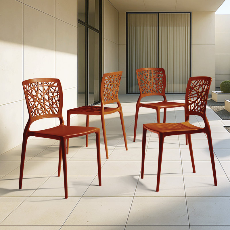 Tramontina Joana Stackable Dining Chairs – Contemporary Style Seating for Indoor or Outdoor Use, Brown