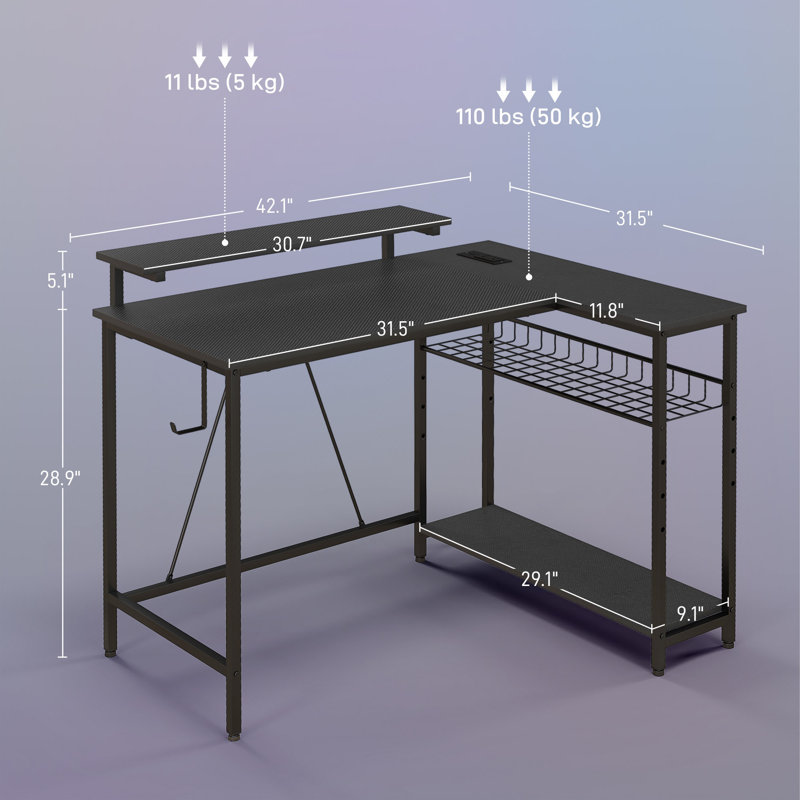 Bureau en L en forme de L à DEL rehaussé d'élégance moderne pour les jeux et le bureau à domicile