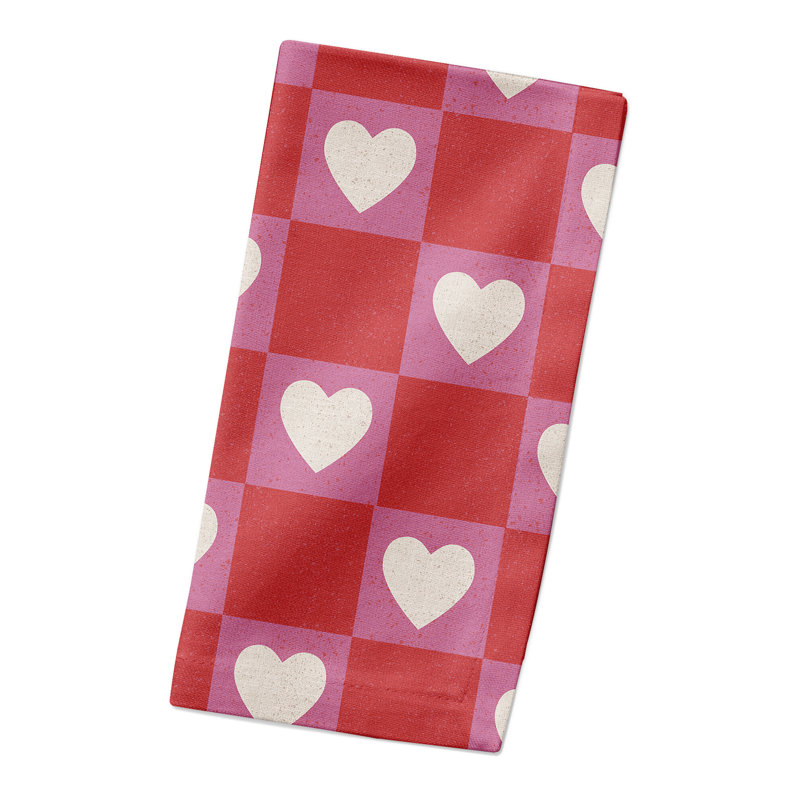 Serviette à motif cœur damier