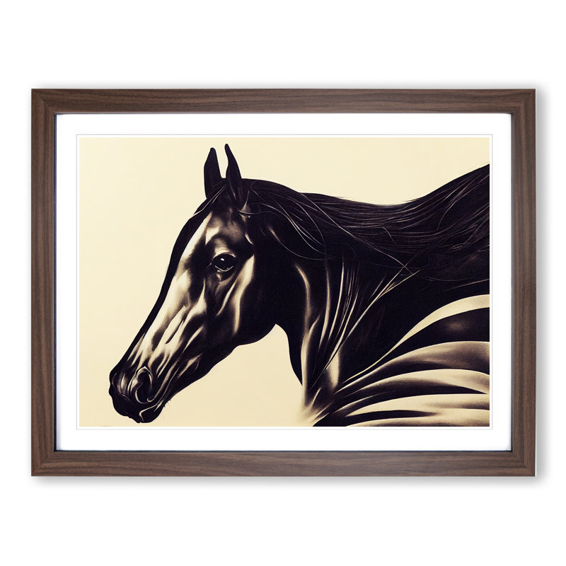 Beauteous Horse 1 Piece Single Picture Frame Wall Art, 34cm H x 46cm W x 2cm D, Walnut Framed