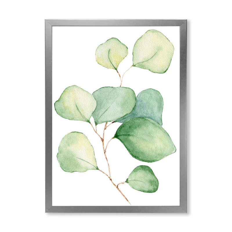 Délicates feuilles d'eucalyptus - Peinture sur toile, H 20 po x l 12 po, Cadre photo argenté
