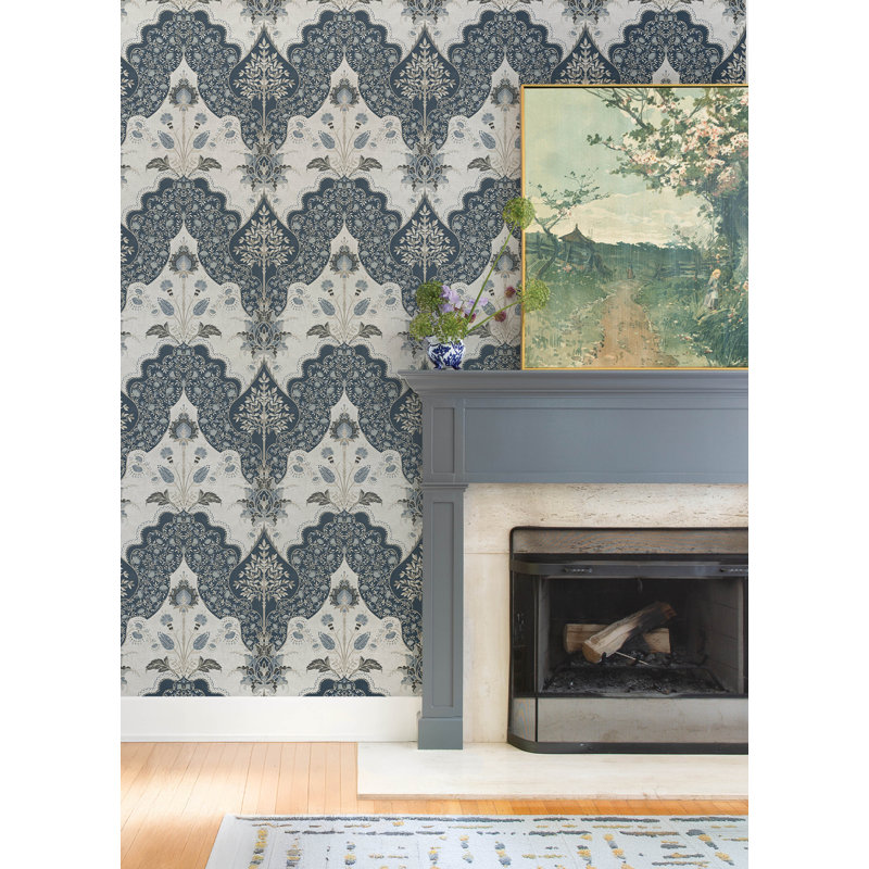 Auden Green Floral Grandeur Wallpaper, Blue