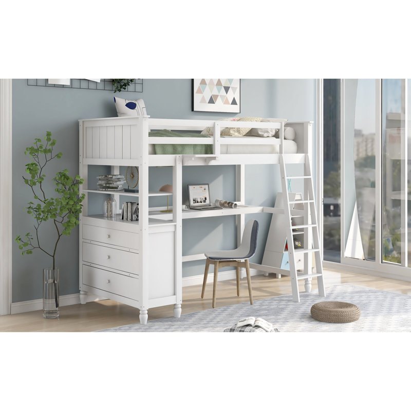 Lit mezzanine simple en blanc avec bureau et compartiment de rangement - Maximisez l'espace de fabrication solide pour une utilisation à long terme