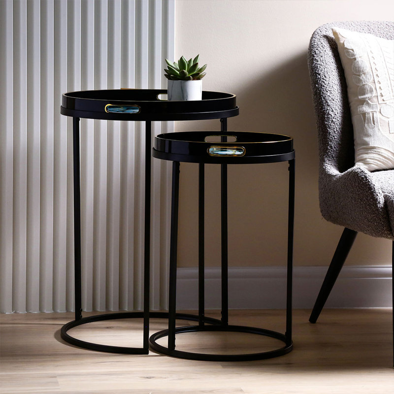 Bellarose 65cm Round Nesting Table for Living Room, Modern Design Top End Table, White Green