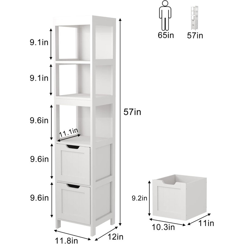 Bridgeview 57" Freestanding Bathroom Storage Cabinet with 2 Drawers & 3 Open Shelves, Waterproof , White