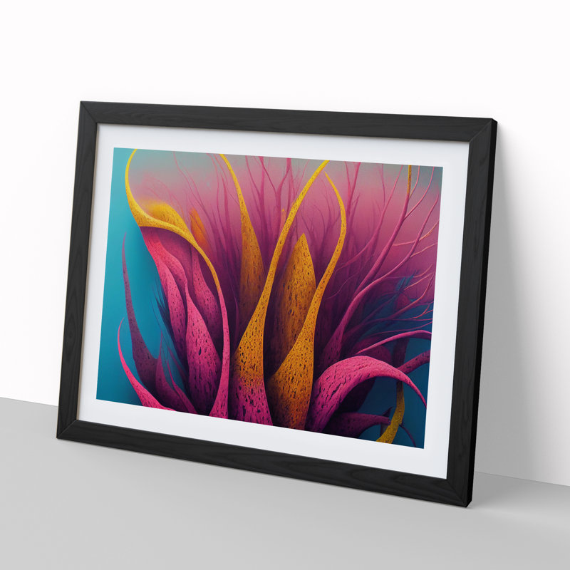 XH1022-6078X Modern Coral Reef Abstract - Single Picture Frame Print, Black, 46cm H x 64cm W x 2cm D