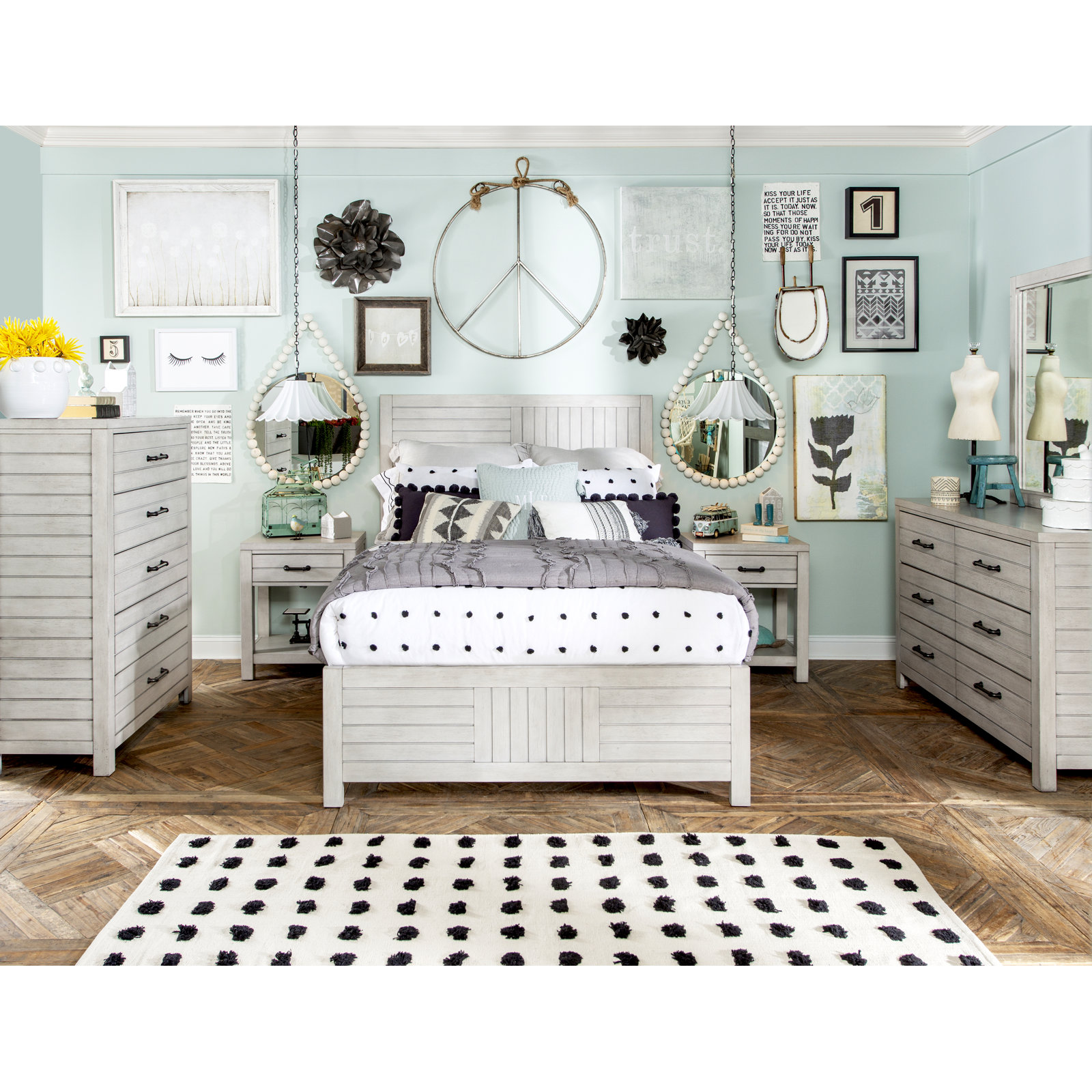 Tyson Solid Wood Nightstand, Stone Path White