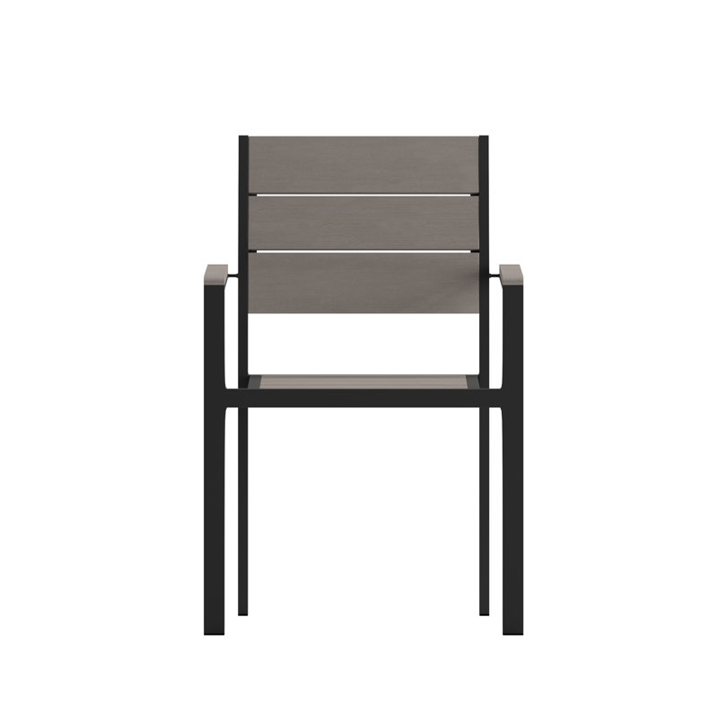 Flurin Commercial Grade Outdoor Faux Teak Patio Dining Chair with Arms, Gray/Black
