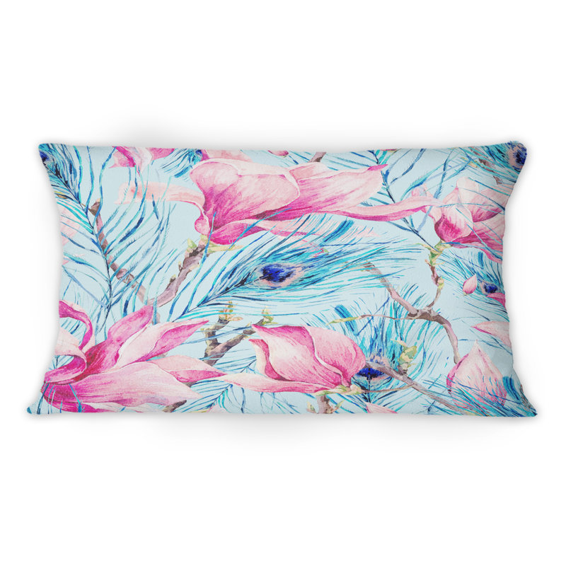 Coussin décoratif avec motif à motif de magnolia et de paon I-1