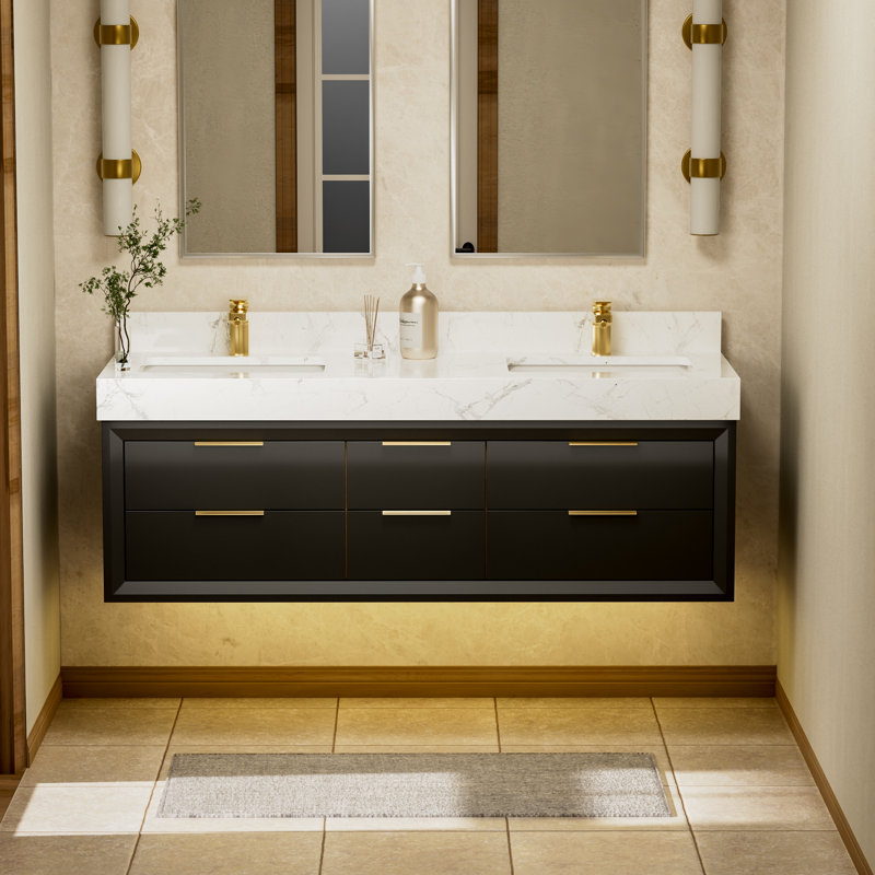 Ensemble de meuble-lavabo simple 48 po avec plateau Mayatte Grado, Noir, 60"