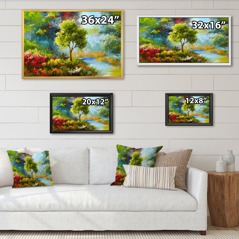 «Summer Path In Forest Landscape», reproduction d'art sur toile, H 8 po x l 12 po x P 1 po, Toile avec cadre flottant noir