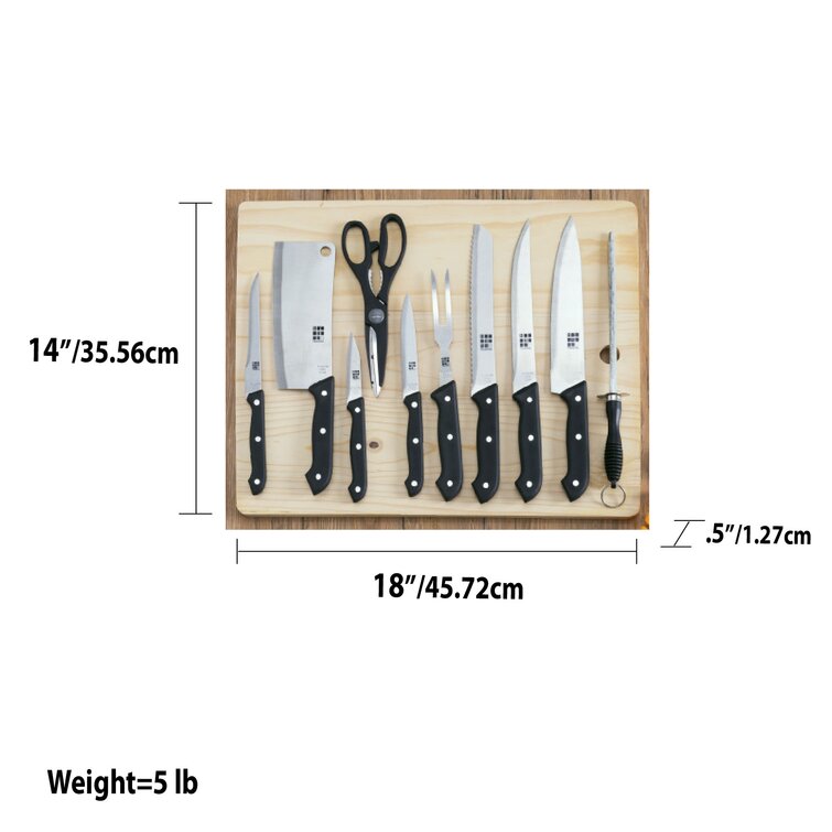 12 pieces Home Basics Stainless Steel Knife Set With Knife Blade Sharpener,  Grey - Kitchen Knives - at 