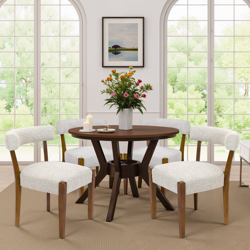 Chaises de salle à manger rembourrées Cindina, 4 pièces, Lin beige / bois naturel