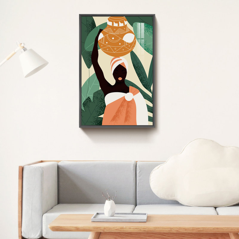 «Black Woman Hold Terracotta», cadre photo, impression sur toile, Cadre noir, H 16 po x l 12 po x P 1,3 po