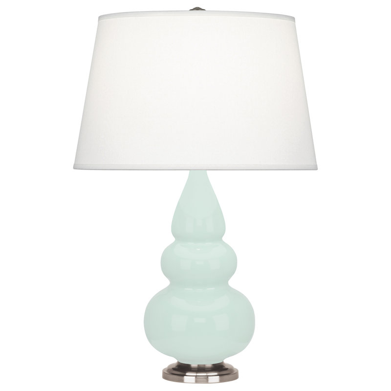 Small Triple Gourd 24.5" Table Lamp, Mint Glazed, Antique Silver