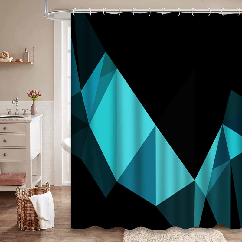 Rideau de douche hexagonal clair en mosaïque triangulaire avec 12 crochets, L 72 po x l 84 po