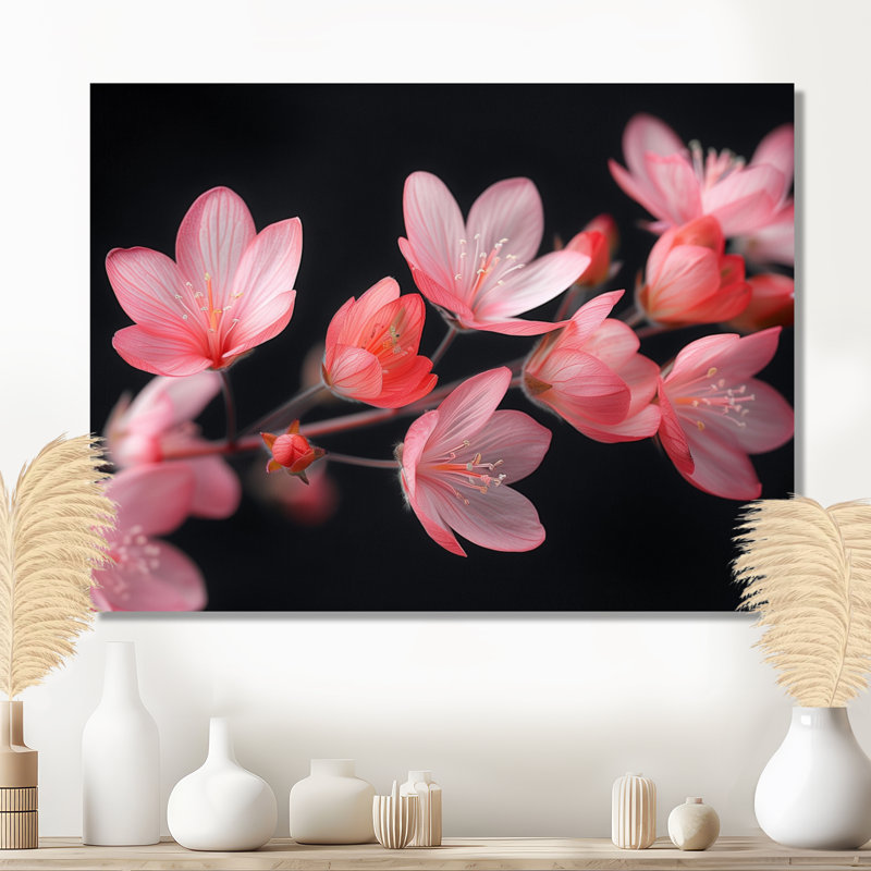 Pink Black Garden Whimsy Cherry Blossoms - Cherry Blossom Wall Art, 24" H x 32" W x 1" D, Wrapped Canvas