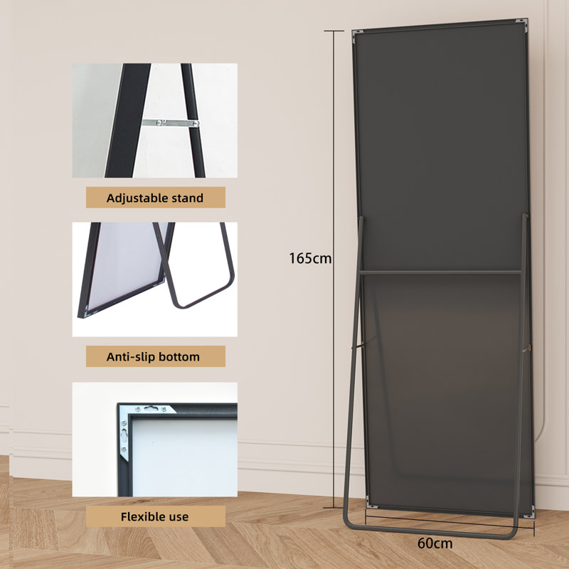 Deklin Aluminium Rectangle Mirror, 165 cm H x 60 cm W, Black