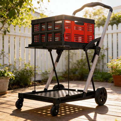 2-Tier Foldable Shopping Cart with Wheels and Removable Storage Crate for Apartment, Office
