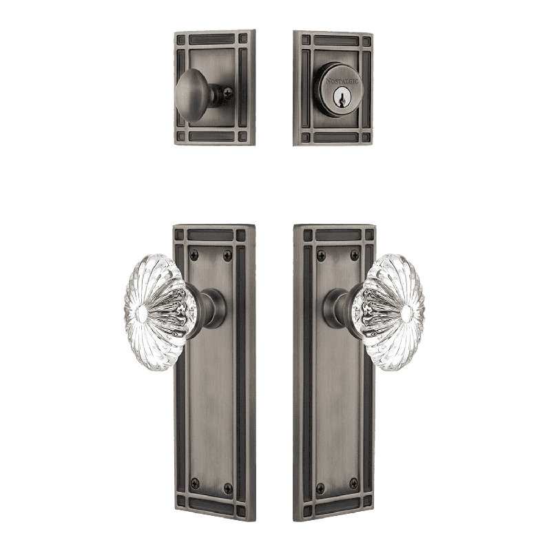 Nostalgic Warehouse Mission Entry Set with Oval Fluted Crystal, Antique Pewter, 2.75