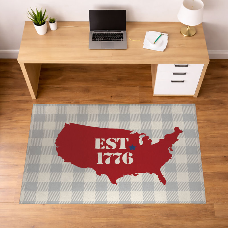 Tapis de sol antidérapant EST 1776 Gingham, L 84 po x P 60 po, Gris
