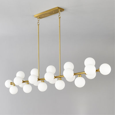 75.6'' Large Pendant Lamp with Opal Glass Shade, 22-Lights Modern Farmhouse Ceiling Pendant Hanging Light Fixture Over Table, for Dining Room, Kitchen Island--NO INCLUDED BULBS--GOLD+Opal
