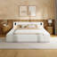 Lit plateforme de rangement Queen/King en polaire Teddy avec barrières latérales relevables, pied de lit avec rangement, tables de chevet intégrées et lampes de lecture à DEL, blanc-1441445115