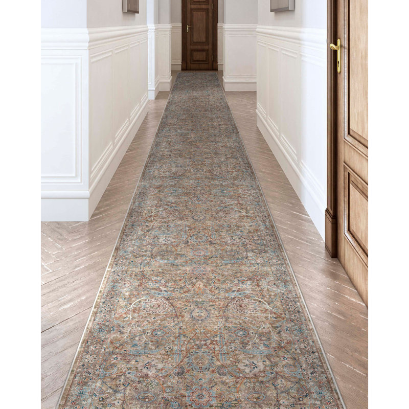  Asha Emilia Blue Custom Size Hallway Stair Runner - Vintage Persian Oriental Low Pile Carpet