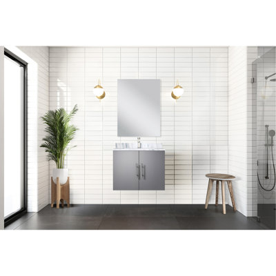 24 po Meuble-lavabo long gris foncé avec comptoir en marbre, miroir 18 po et robinet - Teinture pour salle de bain design - Surface