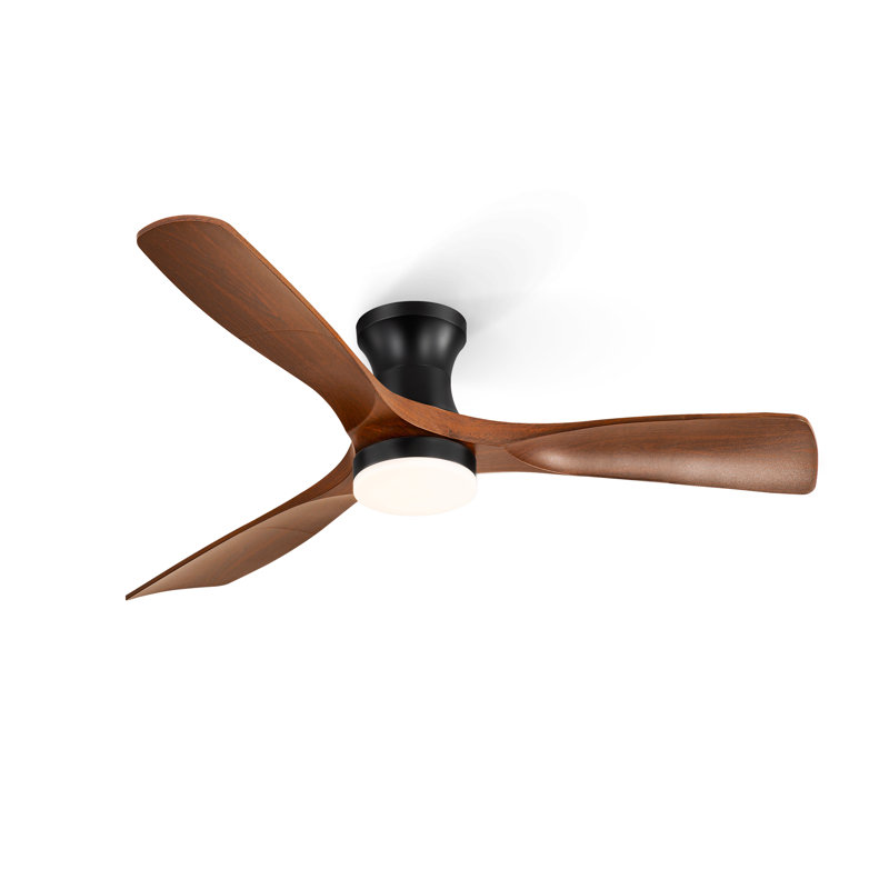 Cissline 52" 3-Blade Farmhouse Flush Mount  Ceiling Fan with Led Light and Remote for Medium Room